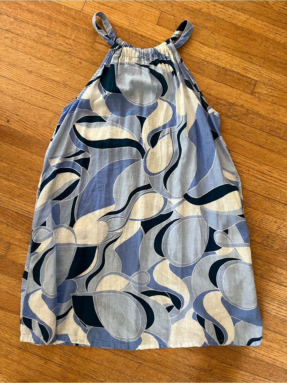 Rachel Zoe Blue Print Linen Blend Tank Dress Resort Wear Boho M
